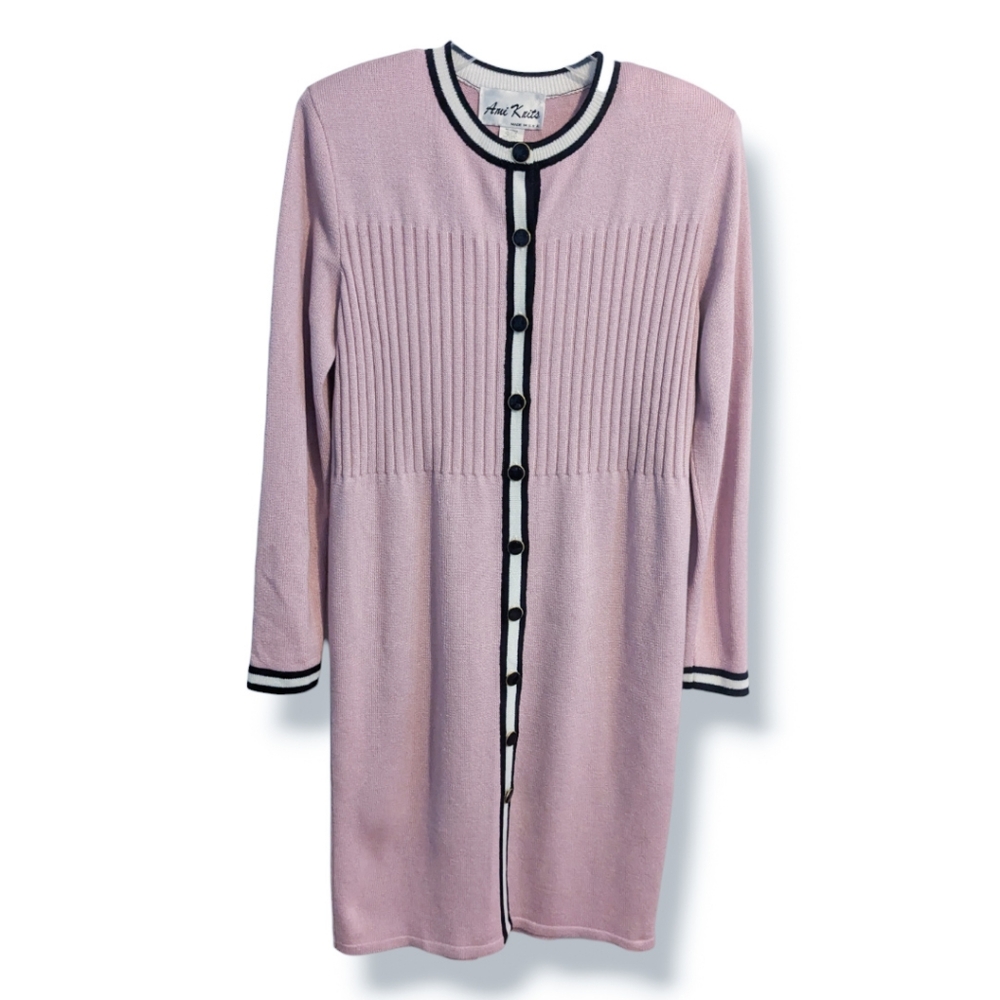 Vintage Ami Knits Pink Button Front Sweater Dress Size 8